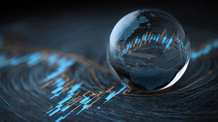 A stock chart spiraling into a semi-transparent floating orb, symbolizing financial growth, market dynamics, and futuristic analytics. A modern, abstract visualization ideal for business and tech conc