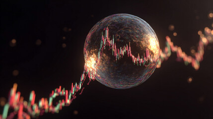 A stock chart spiraling into a semi-transparent floating orb, symbolizing financial growth, market dynamics, and futuristic analytics. A modern, abstract visualization ideal for business and tech conc