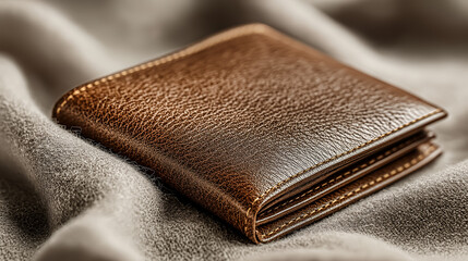 Flat lay leather wallet placed diagonal fashion accessory money finance currency cards identification personal items storage organization masculine elegant artificial intelligence generated image