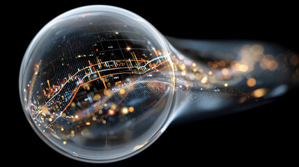 A stock chart spiraling into a semi-transparent floating orb, symbolizing financial growth, market dynamics, and futuristic analytics. A modern, abstract visualization ideal for business and tech conc