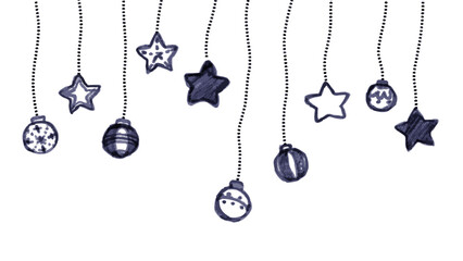 クリスマス飾りモノクロ線画