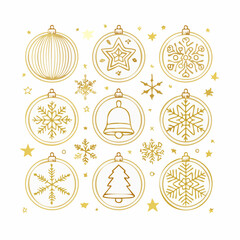 Gold Line Art Holiday Decoration Vector