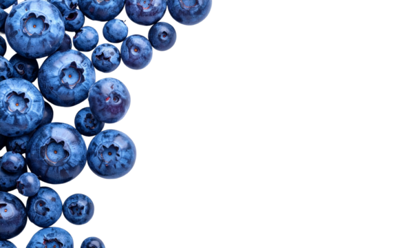 Fresh blueberries on white surface create a vibrant healthy food concept with copy space and minimalistic style for banners or advertisements.