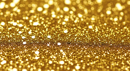 Close-up texture of vibrant gold glitter with a shimmering bokeh effect, perfect for a luxury or celebration background