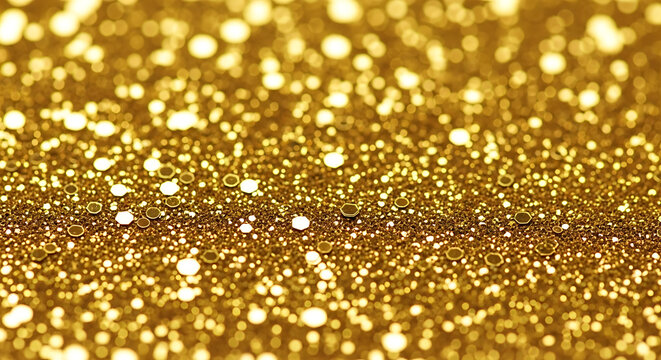 Close-up texture of vibrant gold glitter with a shimmering bokeh effect, perfect for a luxury or celebration background - Powered by Adobe