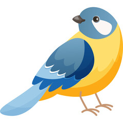 Illustration of a Small Blue and Yellow Bird Perched Isolated on White Background