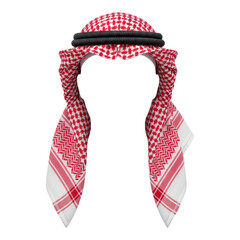 Red and white checkered shemagh isolated on transparent background for men