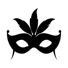 Elegant masquerade mask with feathers carnival party celebration silhouette vector illustration