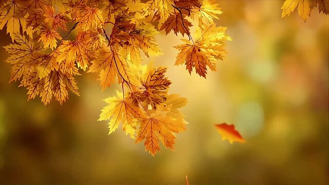 Golden Autumn Maple Leaves: Vibrant Fall Foliage Background