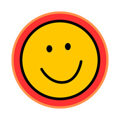 Bright yellow smiley face with red border