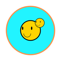 Two happy smiley faces on a bright blue circle