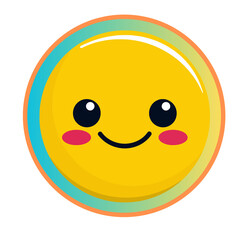 Cute yellow smiley face with pink cheeks and blue border