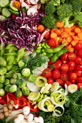 Healthy vegetarian food background. Sliced fresh vegetables.