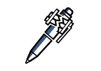 A stylized illustration of a mechanical pen, featuring detailed construction.