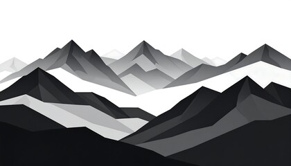 Abstract grayscale mountain range, geometric design with gradients