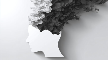 Silhouette of a head with smoke cloud indicating a conceptual representation of mental health or thought