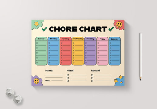 Chore Chart Landscape Template Editable Printable Family Planner