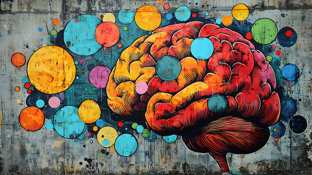 Abstract art collage featuring detailed brain illustrations and thought bubbles, symbolizing complex thinking, mental processes, creativity, and cognitive exploration in modern design.