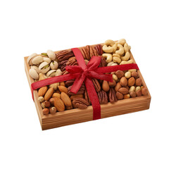 Wooden Gift Box Filled with Assorted Nuts isolated on a transparent background