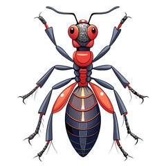 Fantasy Ant Illustration – Black and Orange Insect with Spiky Legs