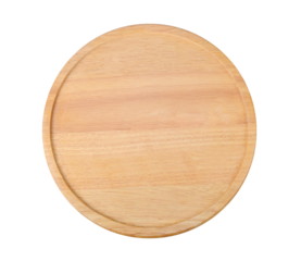 Round Cutting board, wooden board on white background.  top view.
