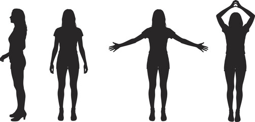 Human silhouette poses, standing figure, body outline, anatomy reference, fitness posture, yoga exercise, motion analysis, design template, health illustration, art