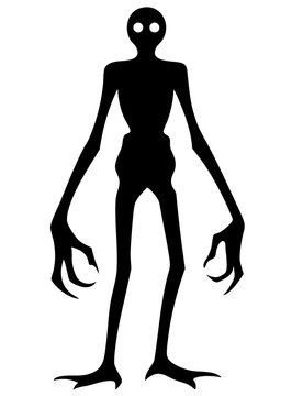 Halloween shadow monster silhouette with long claws and glowing eyes, boogeyman from nightmares