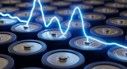 High capacity rechargeable battery array powering renewable energy storage and capacity growth with electric current waveform conveying dynamic performance and industrial innovation