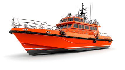 Detailed 3D model of coast guard ship, modern seafaring patrol vessel isolated on white background, concept of maritime defense and ocean safety operations