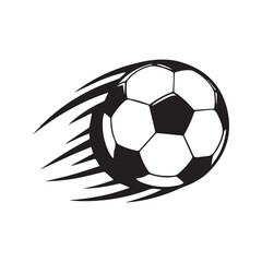 Fototapeta premium Soccer ball in motion, a flying football with a speed trail effect. Simple black and white vector illustration for a sports game or competition, isolated on a white background. 