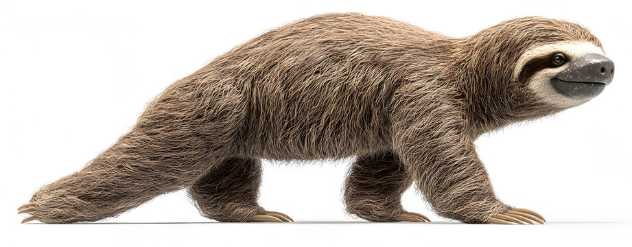 Realistic 3D model of prehistoric giant ground sloth, slow-moving Ice Age mammal isolated on white background, ancient wildlife and evolution concept