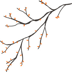 Tree Branch with Small Orange Buds Natural Botanical Twig Element Decor Illustration Flat Minimalist Style for Autumn Seasonal Design