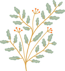 Wild Botanical Stem with Green Leaves and Orange Berries Foliage Plant Autumn Nature Element Illustration Flat Minimalist Style for Floral Decor Pattern and Seasonal Design