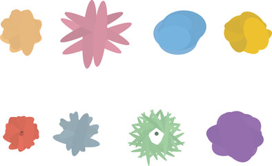 Colorful abstract microbe shapes vector set for graphic design and science education isolated on white