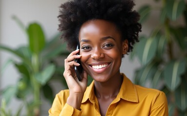 Phone call, small business or happy black woman talking or networking with startup agro retail supplier. Laptop, 5g mobile or female entrepreneur planning or speaking of floral development job vision