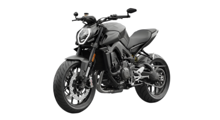 Modern black motorcycle isolated on transparent background
