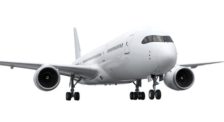 Obraz premium Modern white passenger jet airplane isolated on transparent background