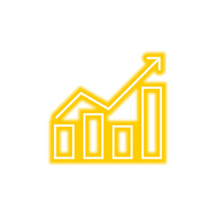 A glowing yellow bar graph with an upward trending arrow, indicating growth and positive progress.