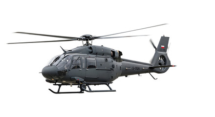 Fototapeta premium Modern military helicopter flying isolated on transparent background