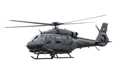 Modern military helicopter flying isolated on transparent background