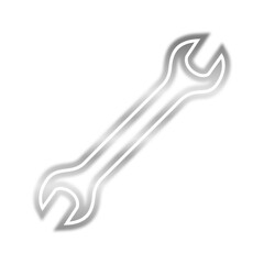 A silver wrench tool isolated on a white background, depicted with a glowing outline.