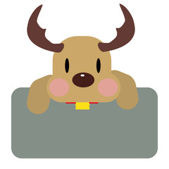 A illustration of Christmas reindeer or moose peeking over a solid gray rectangular banner. idea for Christmas a cute placeholder for announcements or labels