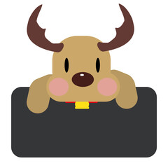 Fototapeta premium A illustration of Christmas reindeer or moose peeking over a solid black rectangular banner. idea for Christmas a cute placeholder for announcements or labels