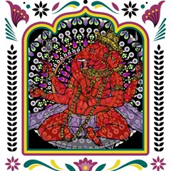 Vibrant Indian Folk Art Ganesha with Ornate Frame - 1
