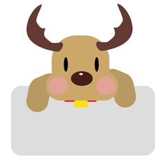 A illustration of Christmas reindeer or moose peeking over a light gray rectangular banner. idea for Christmas a cute placeholder for announcements or labels