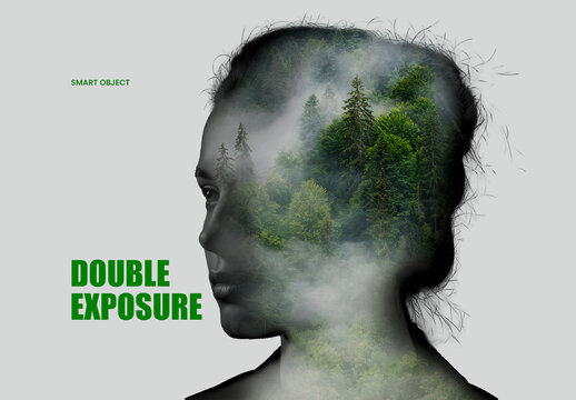 Silhouette Double Exposure Photo Effect Mockup