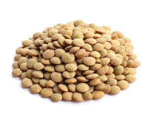 Fototapeta premium A small pile of green lentils isolated on a clean white background