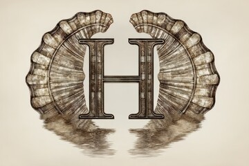 Elegant Monogram Letter H Surrounded by Ornate Shell Design
