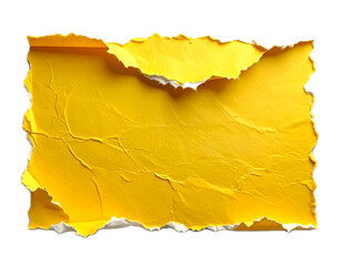 Piece of yellow torn edges paper ripped isolated on transparency background.