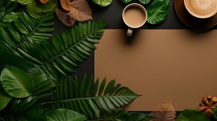 Simple Trendy Office Desk eco craft office elements and potted flower. Home Office Desktop